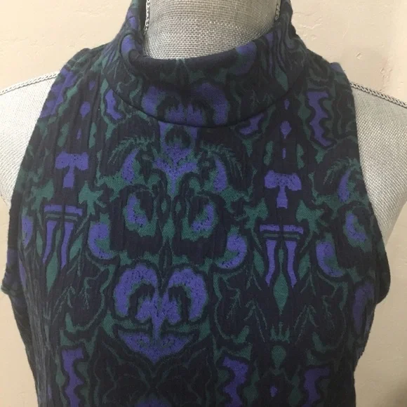 Free People Amelia Dress | Blue Combo | Knit Turtleneck Mini | Size M NWOT - Picture 4 of 7